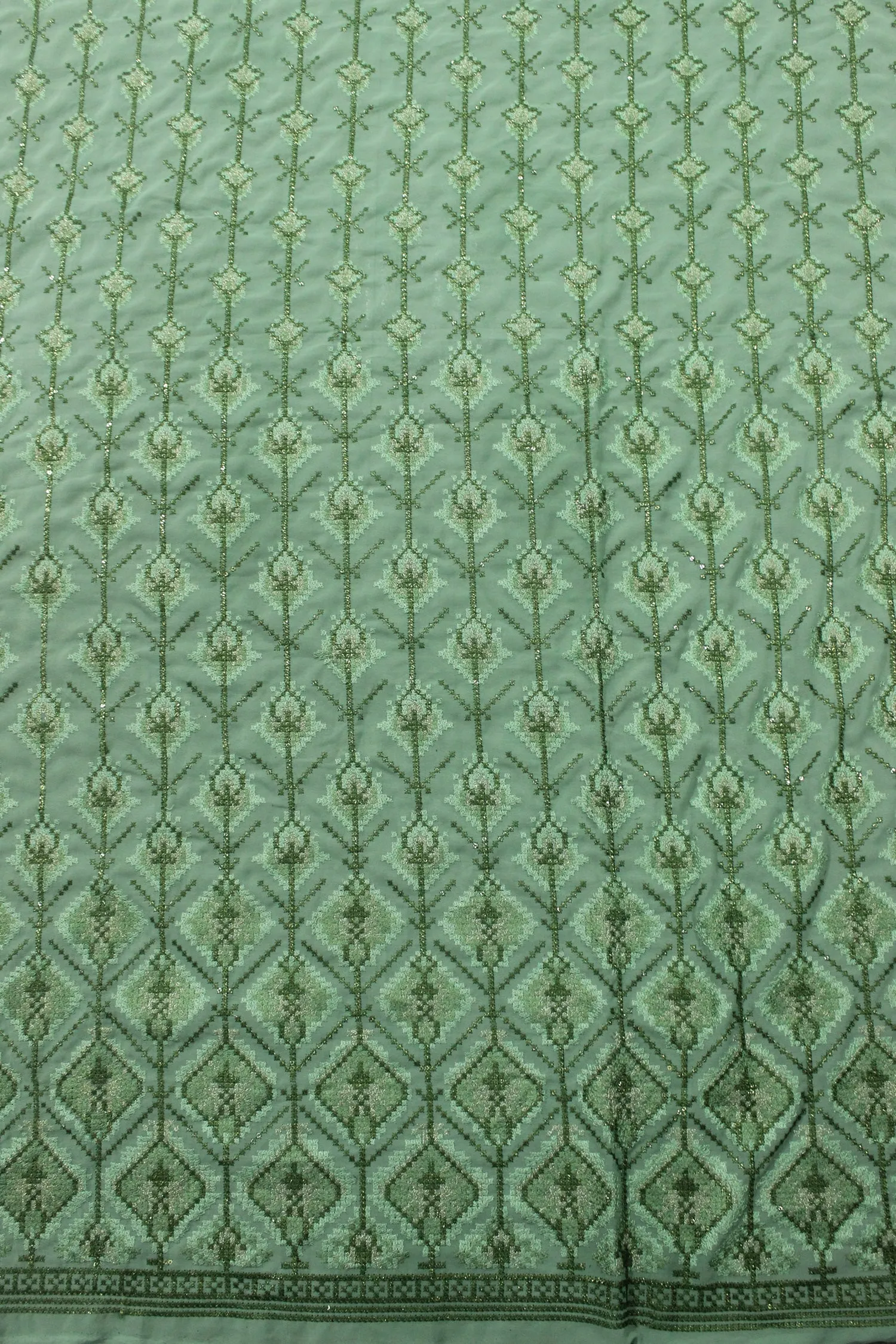 Green Embroidered Georgette Fabric