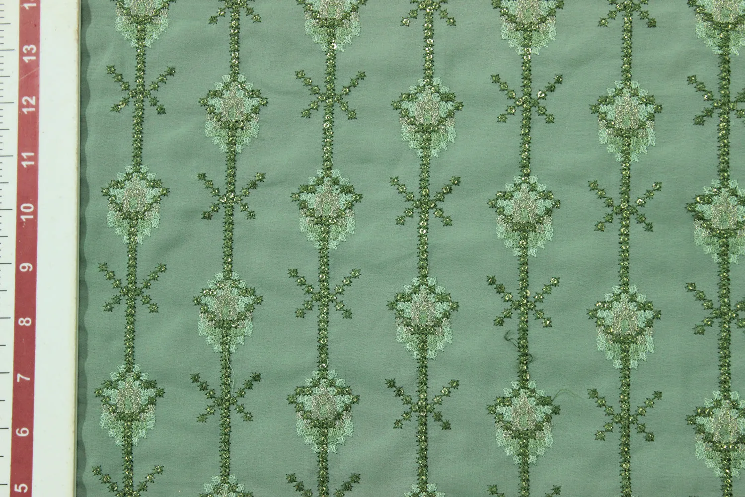 Green Embroidered Georgette Fabric