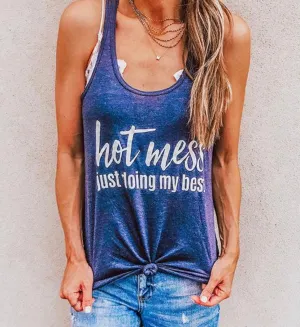 Hot mess just doing my best Tank tops Teal Gray Navy blue S-XXL So soft and flowy!