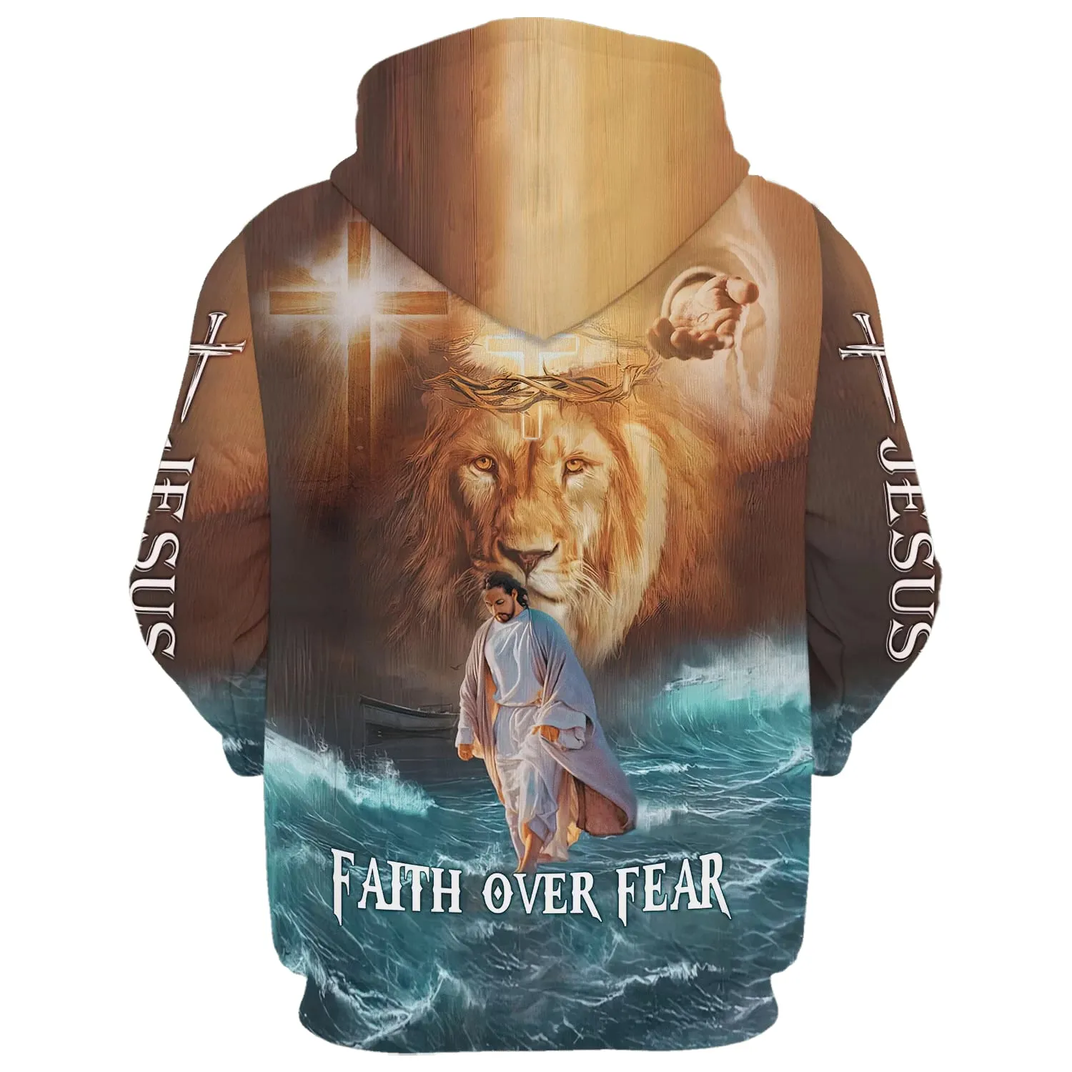 Jesus Walks On Water Faith Over Fear Lion King Hoodies Jesus Hoodie Men & Women Christian Hoodie 3D Printed Hoodie