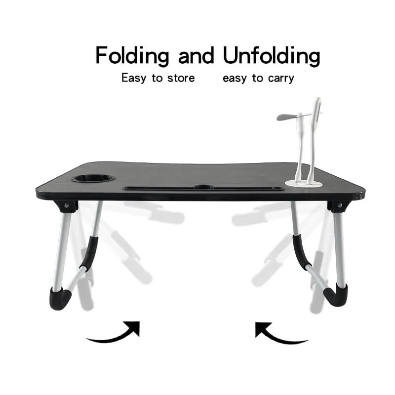 Laptop Bed Table Lap Standing Desk for Sofa Breakfast, Laptop Desk Folding Coffee Tray Notebook Stand Reading Holder for Couch Floor Kids(60 x 40 cm) (Black)