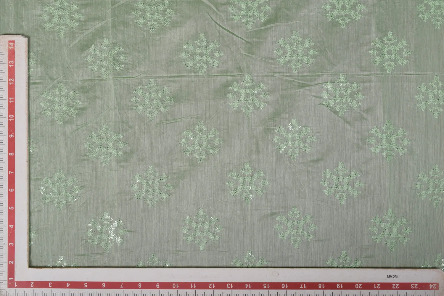 Light Green Embroidered Chanderi Fabric