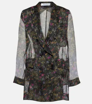 Max Mara Floral Silk Organza Blouse Jabot Multicolor