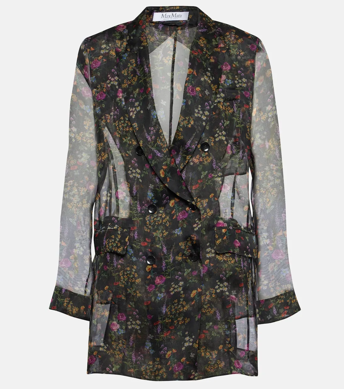 Max Mara Floral Silk Organza Blouse Jabot Multicolor