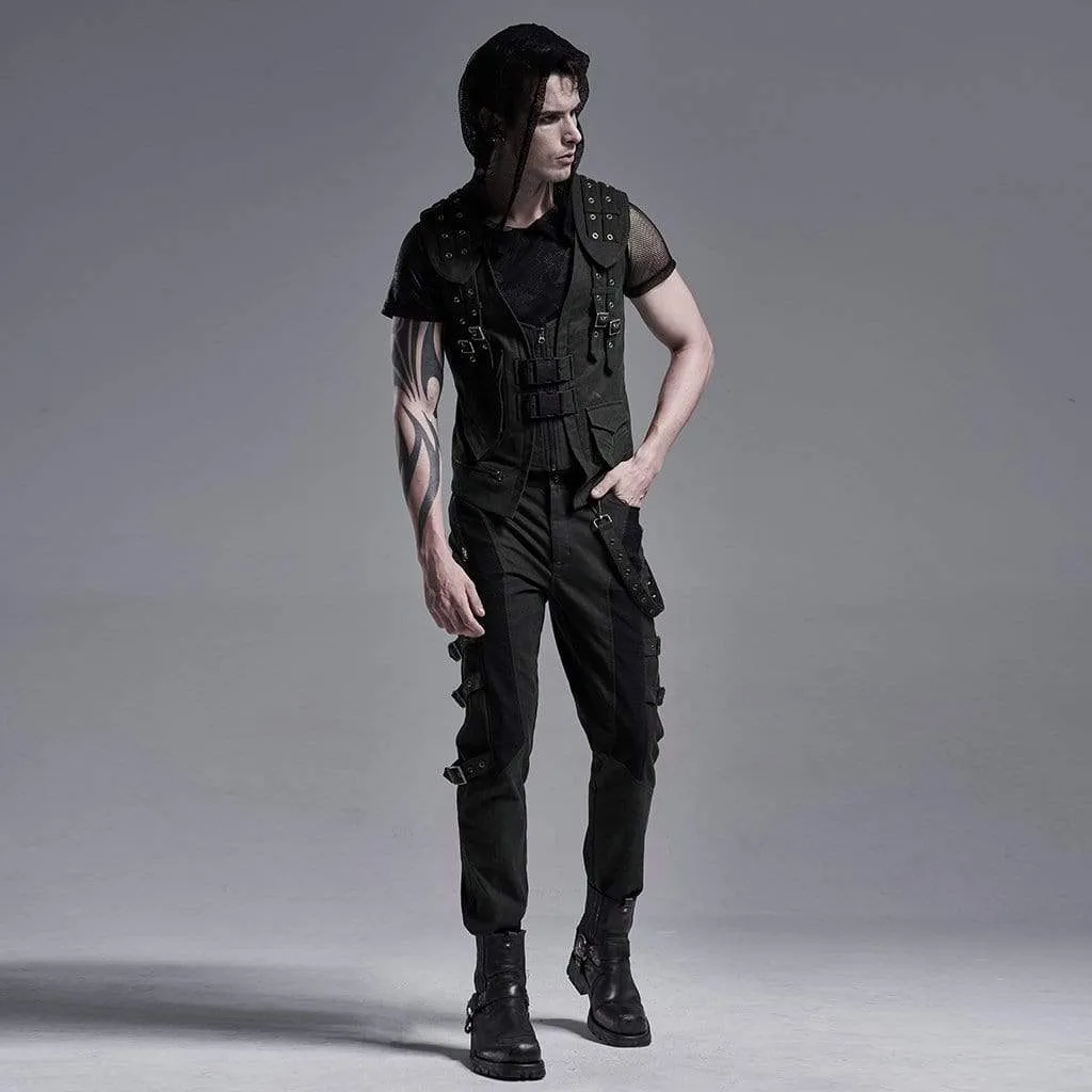 Men's Gothic Front Zip Vests With Pockets And Chains