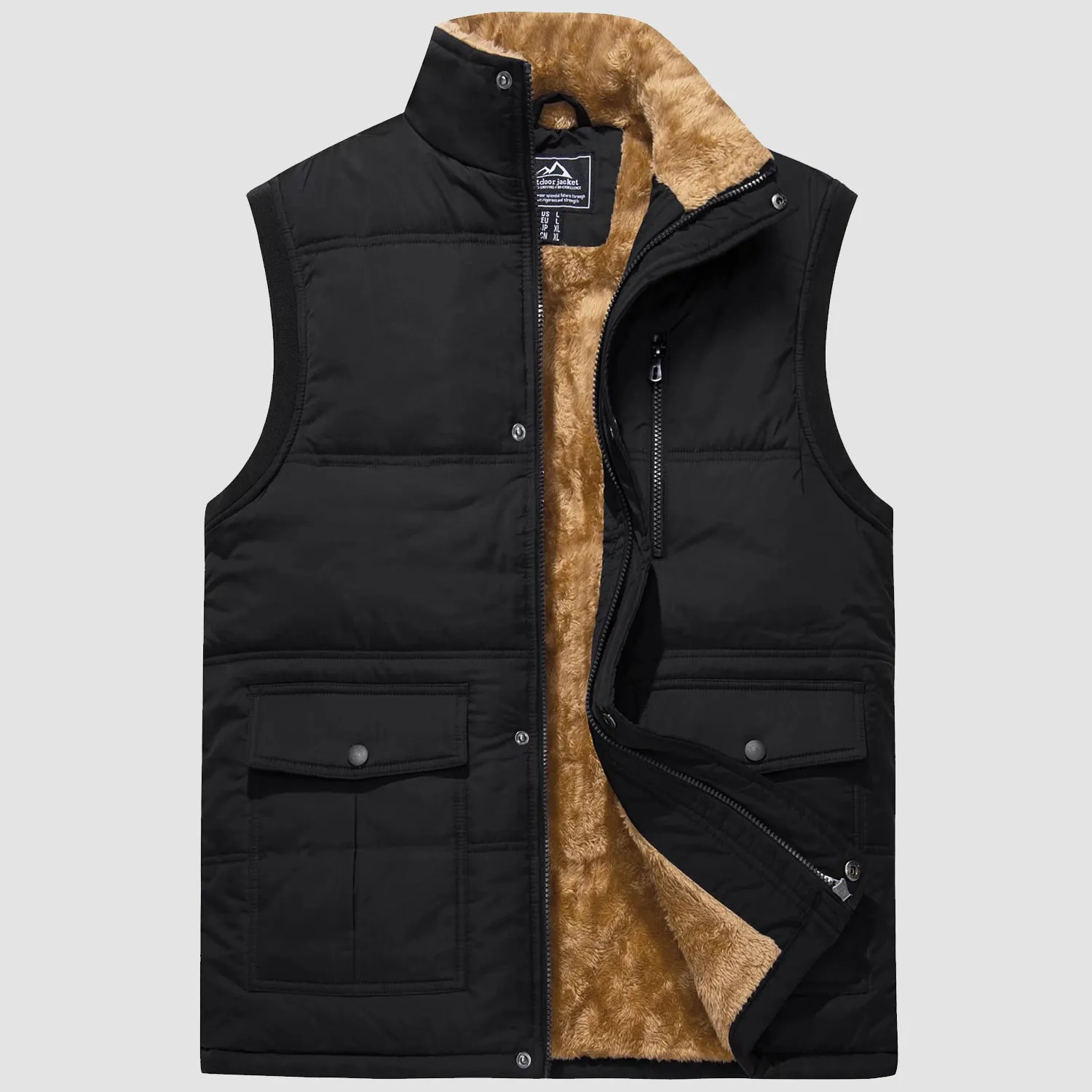 Men's Warm Fleece Lined Vest Outerwear Sleeveless Jacket