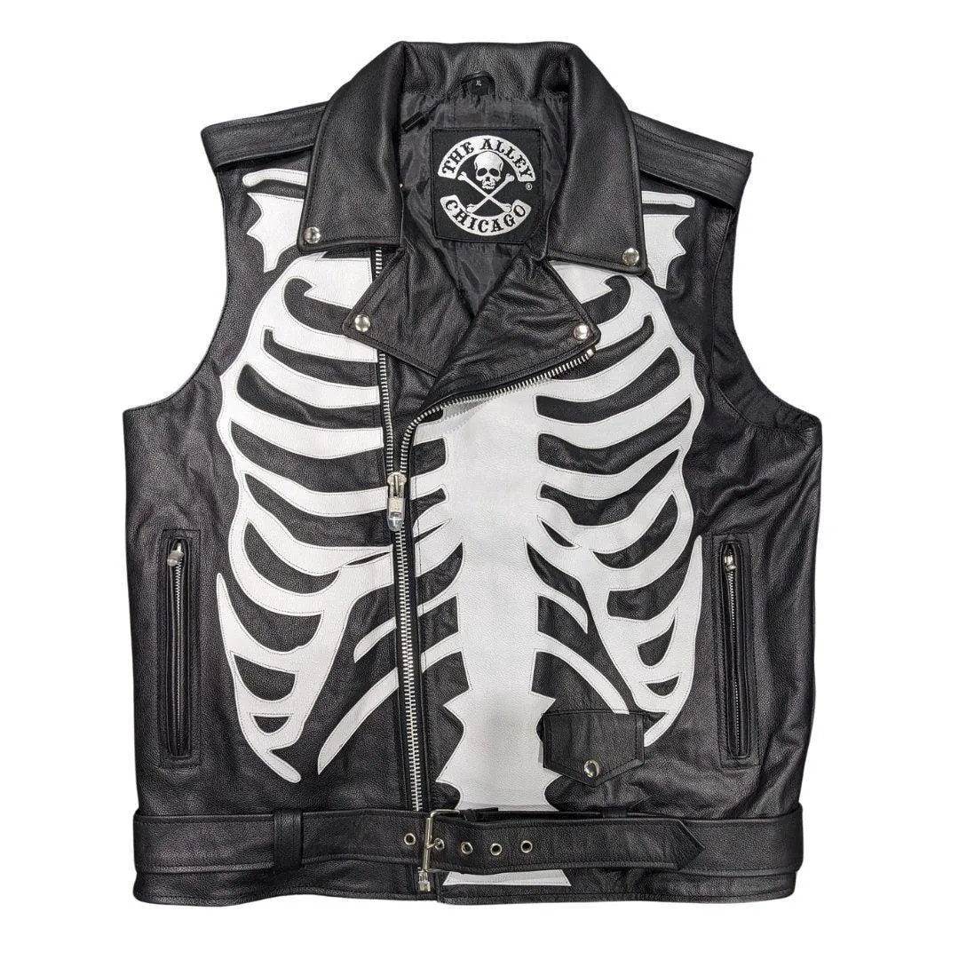 Mens White Skeleton Bones Jacket Style Vest