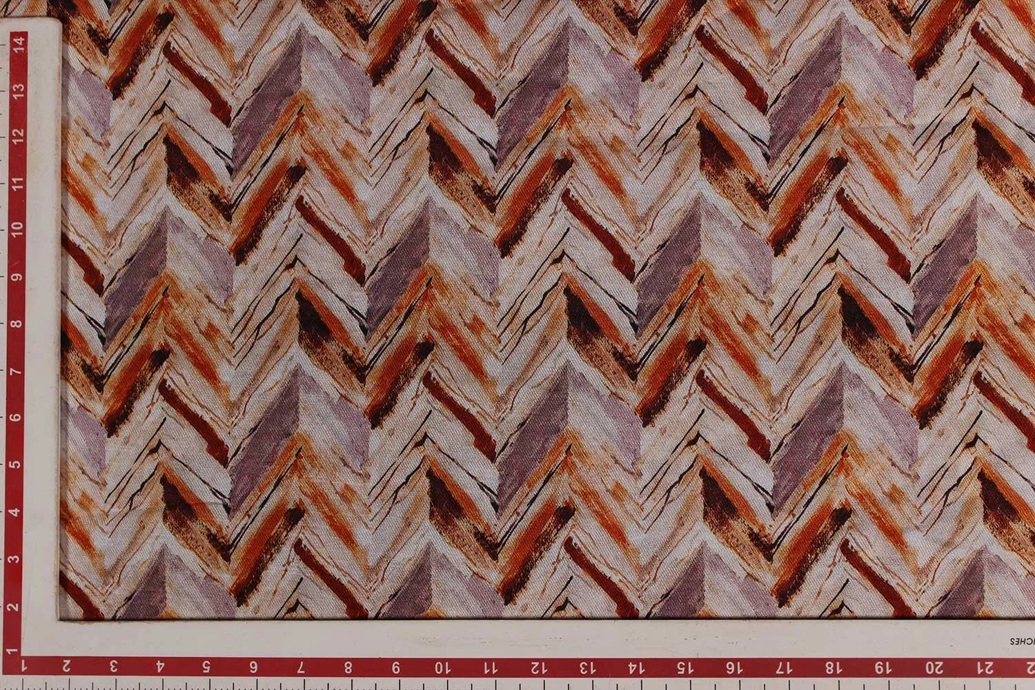 Metallic, Orange Chevron Digital Printed Fabric