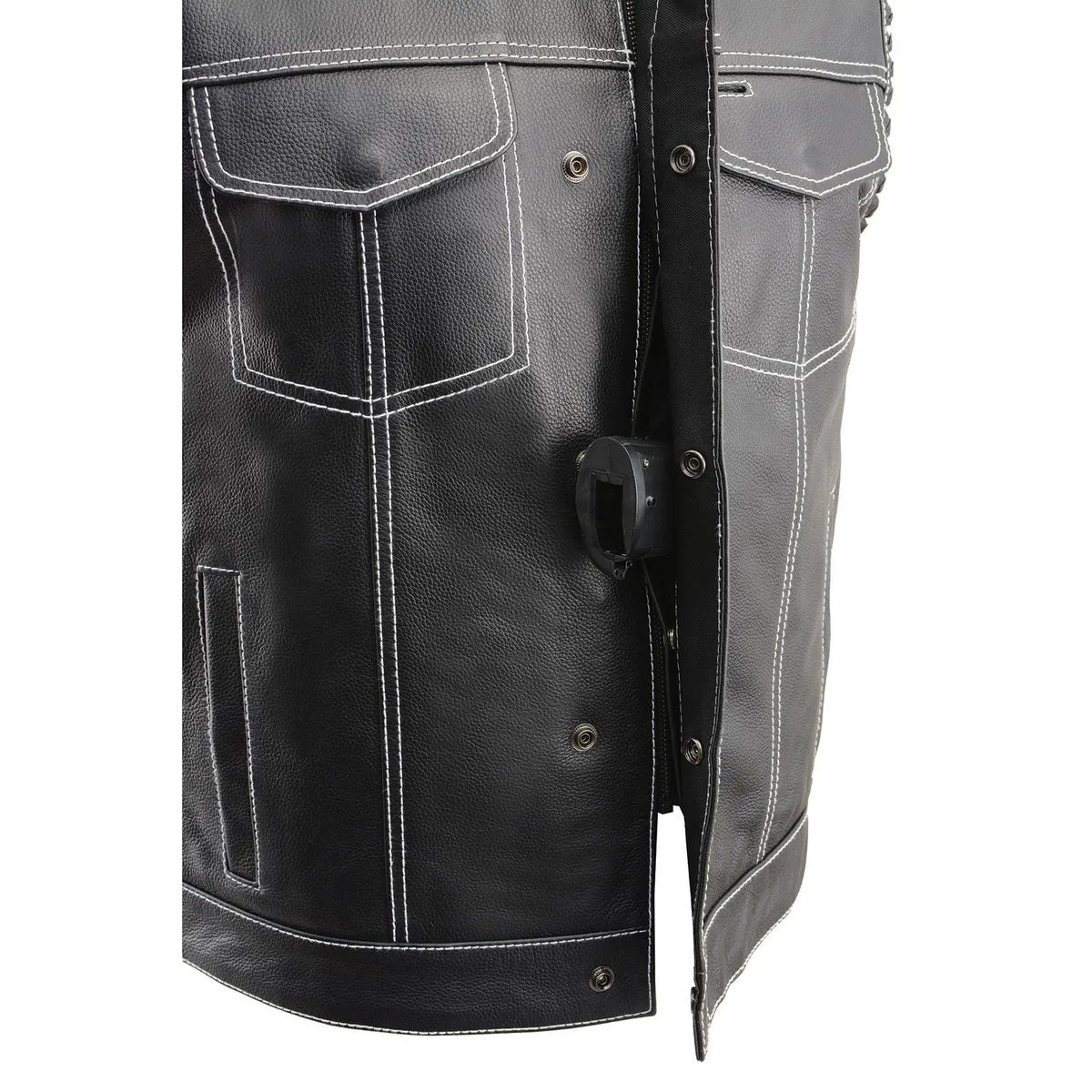 Milwaukee Leather MLM3509 Men's Black Premium Leather Vest - Old Glory