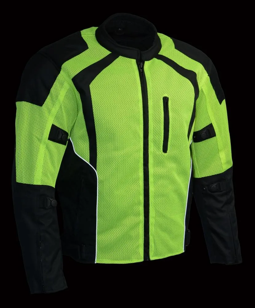 Milwaukee Leather MPM1793 Green High Vis Armored Mesh Motorcycle Jacket for Men - All Season Biker Jacket