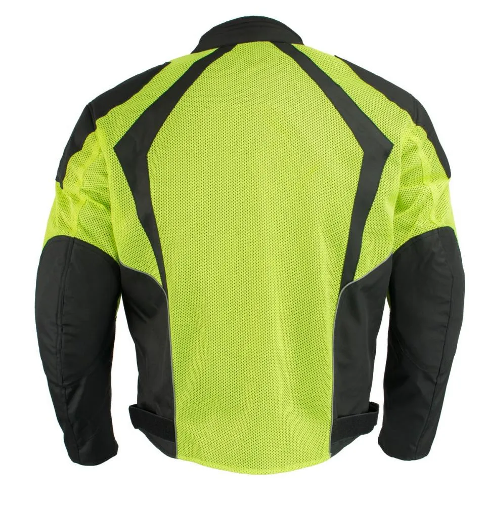 Milwaukee Leather MPM1793 Green High Vis Armored Mesh Motorcycle Jacket for Men - All Season Biker Jacket