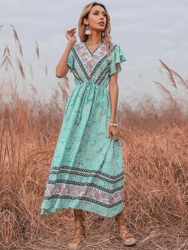 Mint Green Short Sleeve Midi Dress