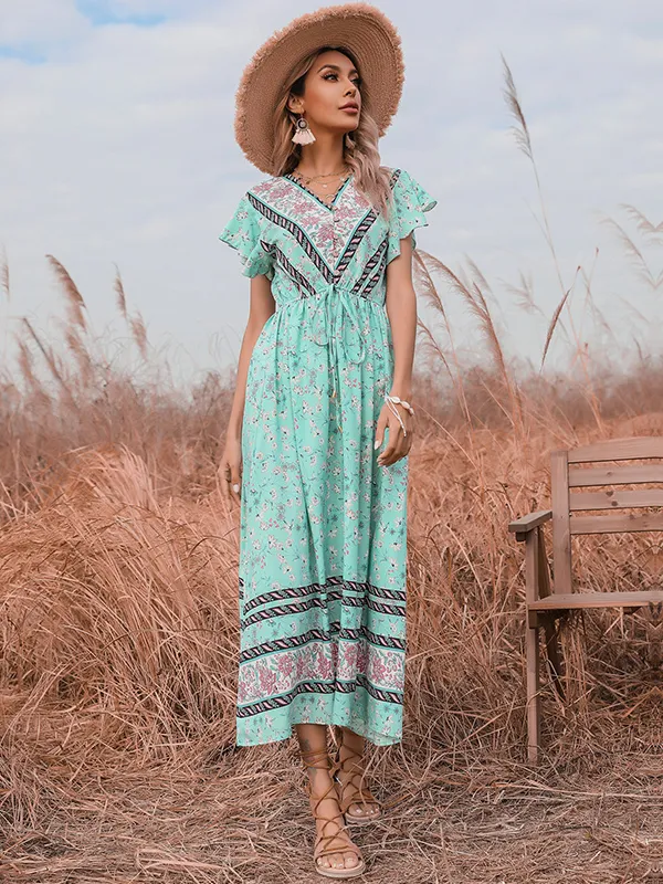 Mint Green Short Sleeve Midi Dress