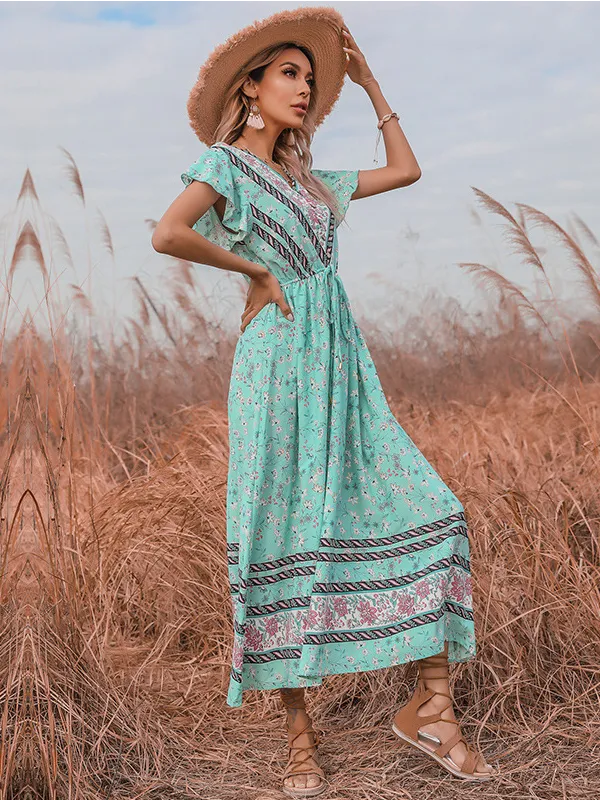 Mint Green Short Sleeve Midi Dress