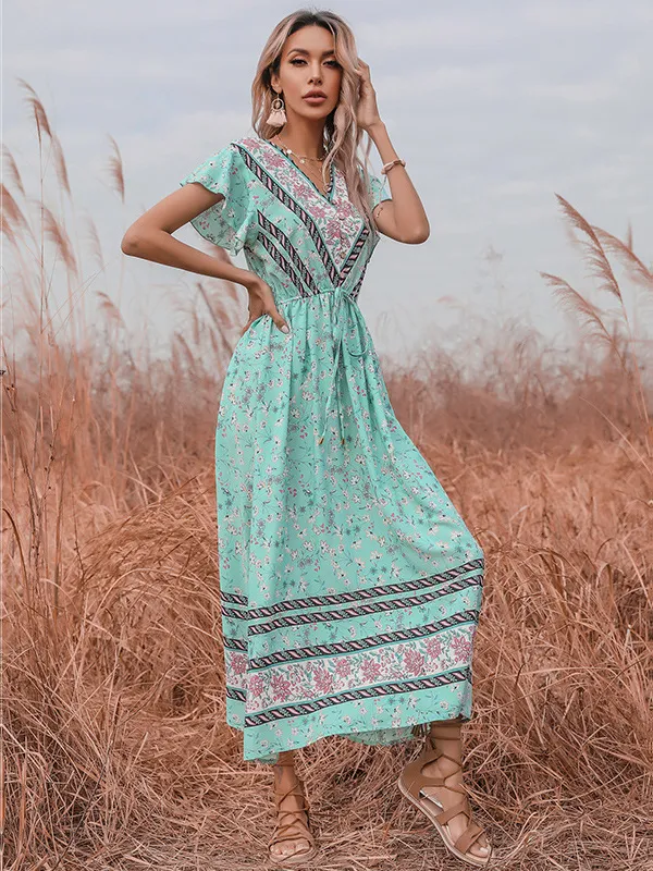 Mint Green Short Sleeve Midi Dress