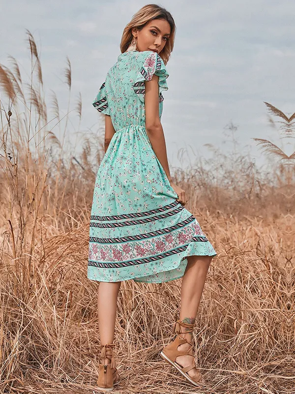 Mint Green Short Sleeve Midi Dress