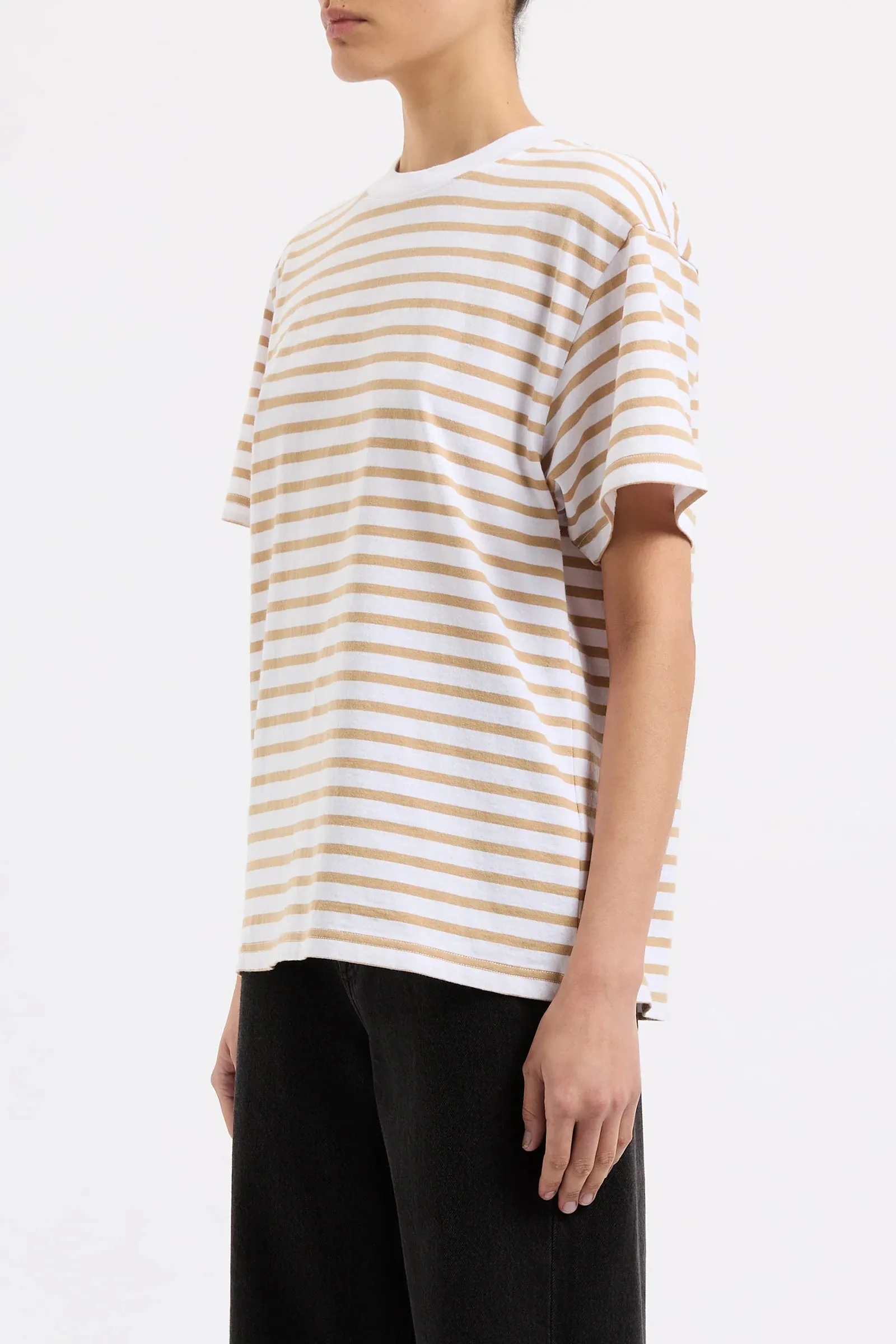 Nude Lucy Organic Stripe Boyfriend Tee camel-stripe