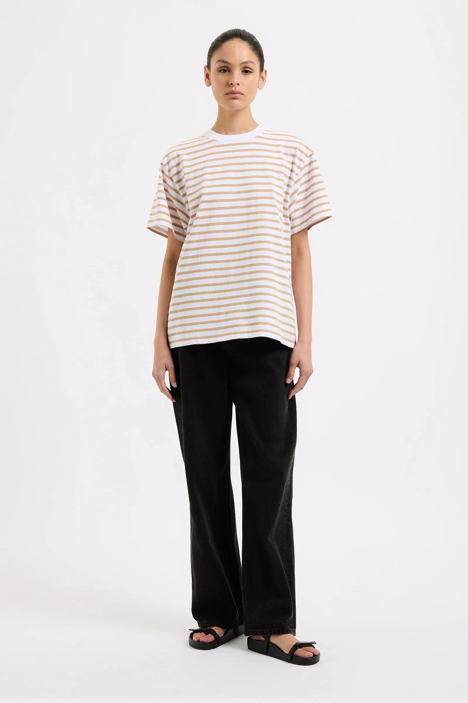 Nude Lucy Organic Stripe Boyfriend Tee camel-stripe