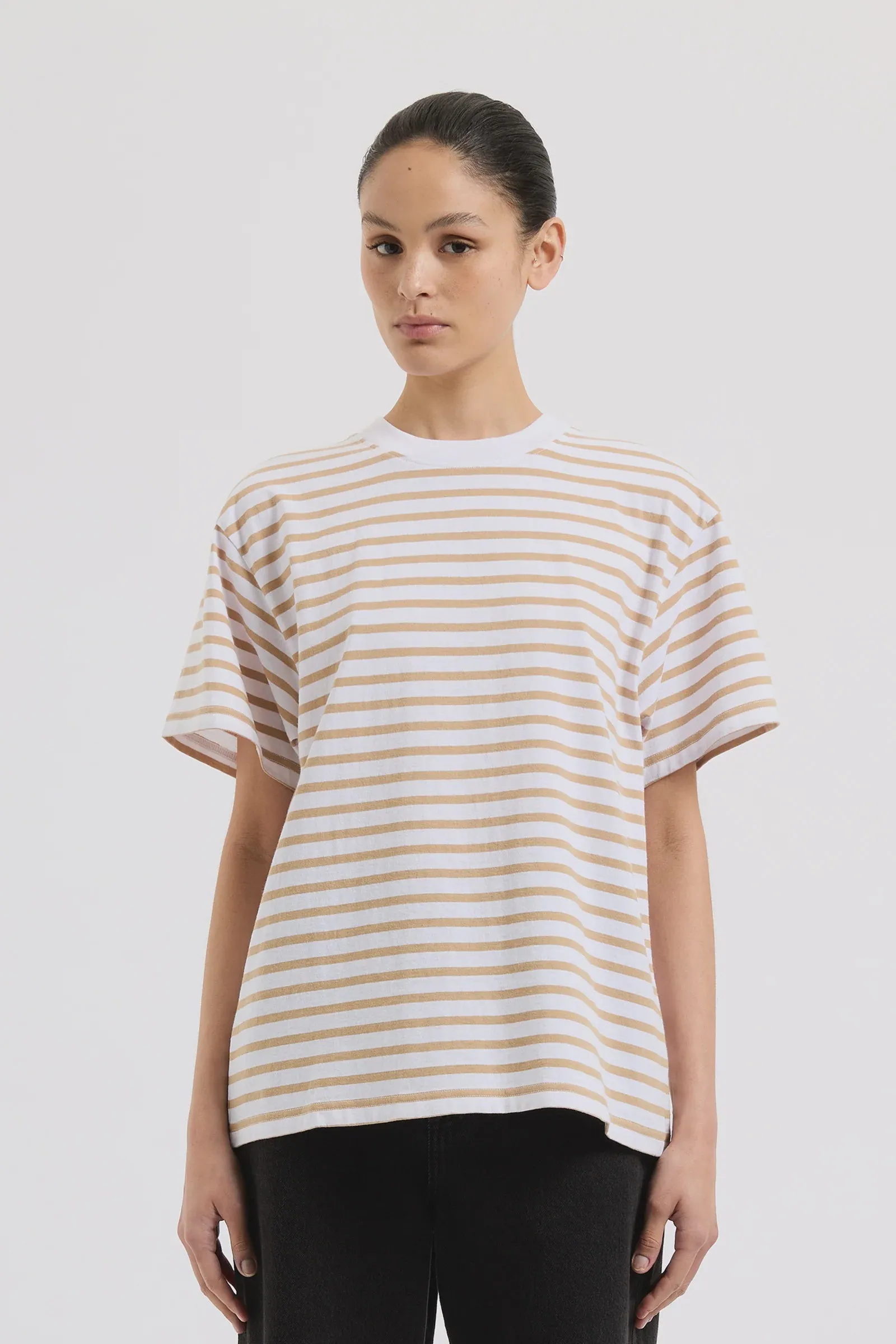 Nude Lucy Organic Stripe Boyfriend Tee camel-stripe