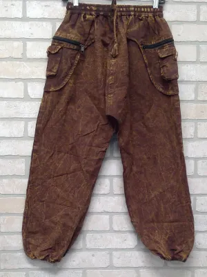 Pants - Brown Cotton Stonewashed