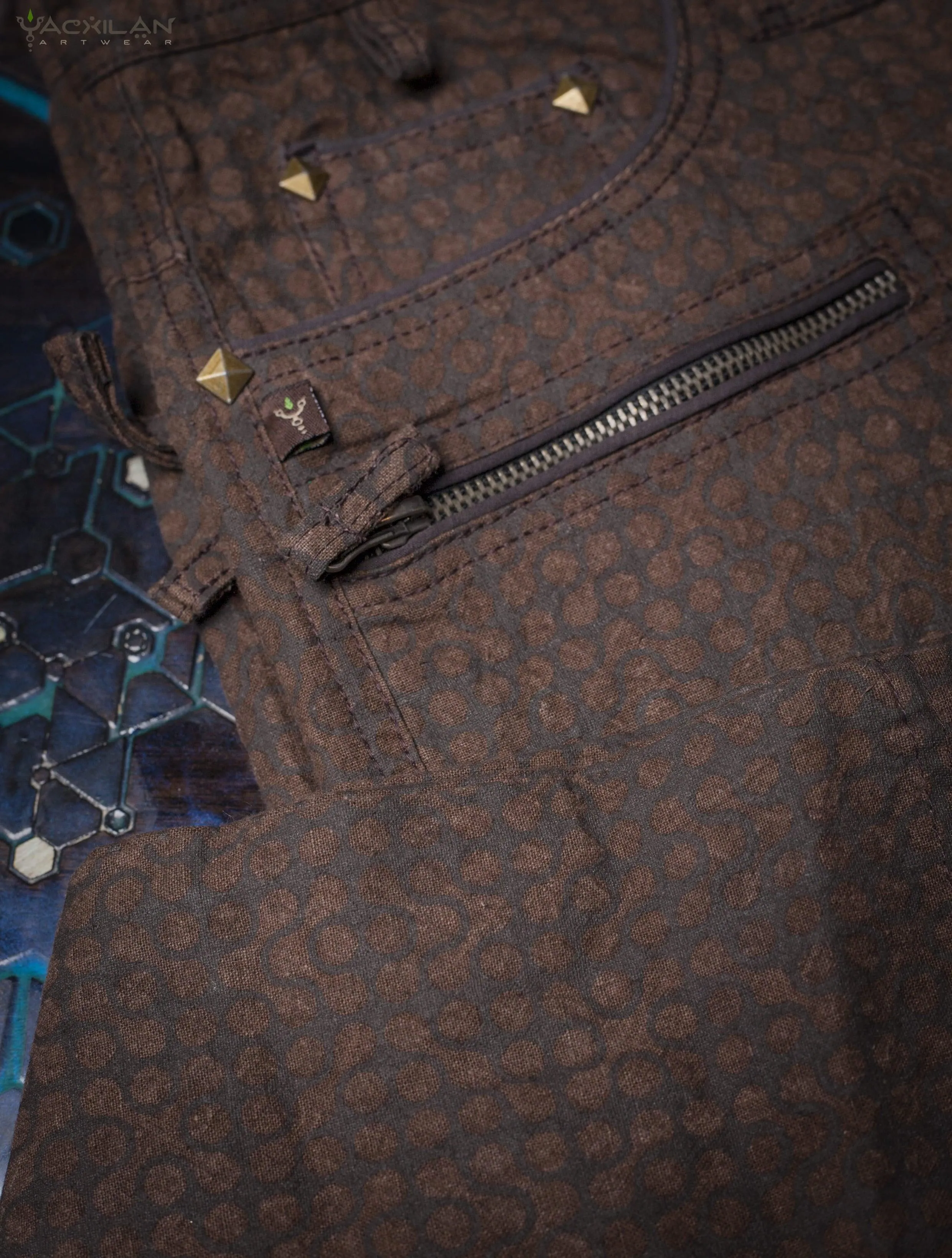 Pants Men / Hemp Woven Veg Dye & Print Brown - TETRIS