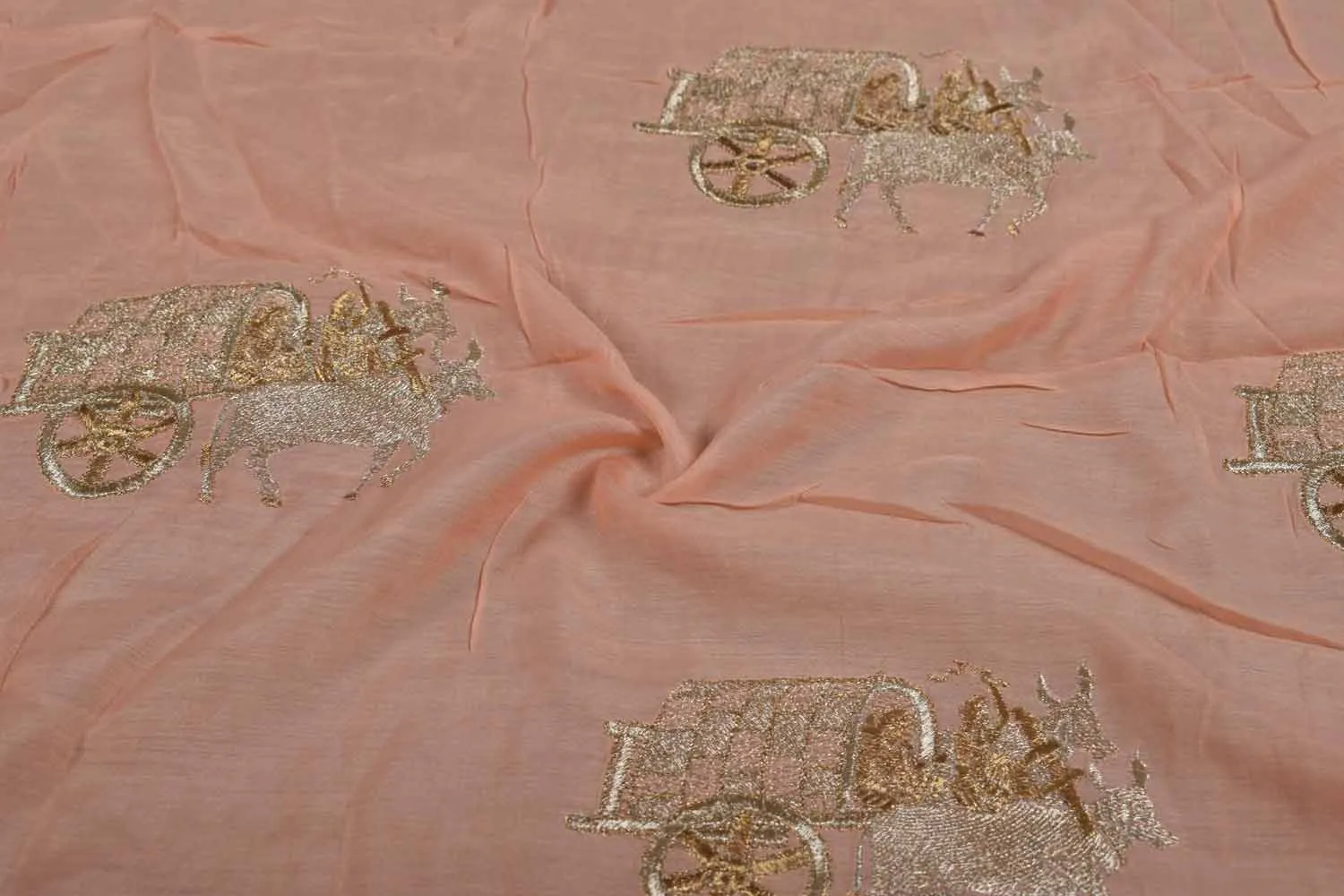 Peach Chanderi Fabric