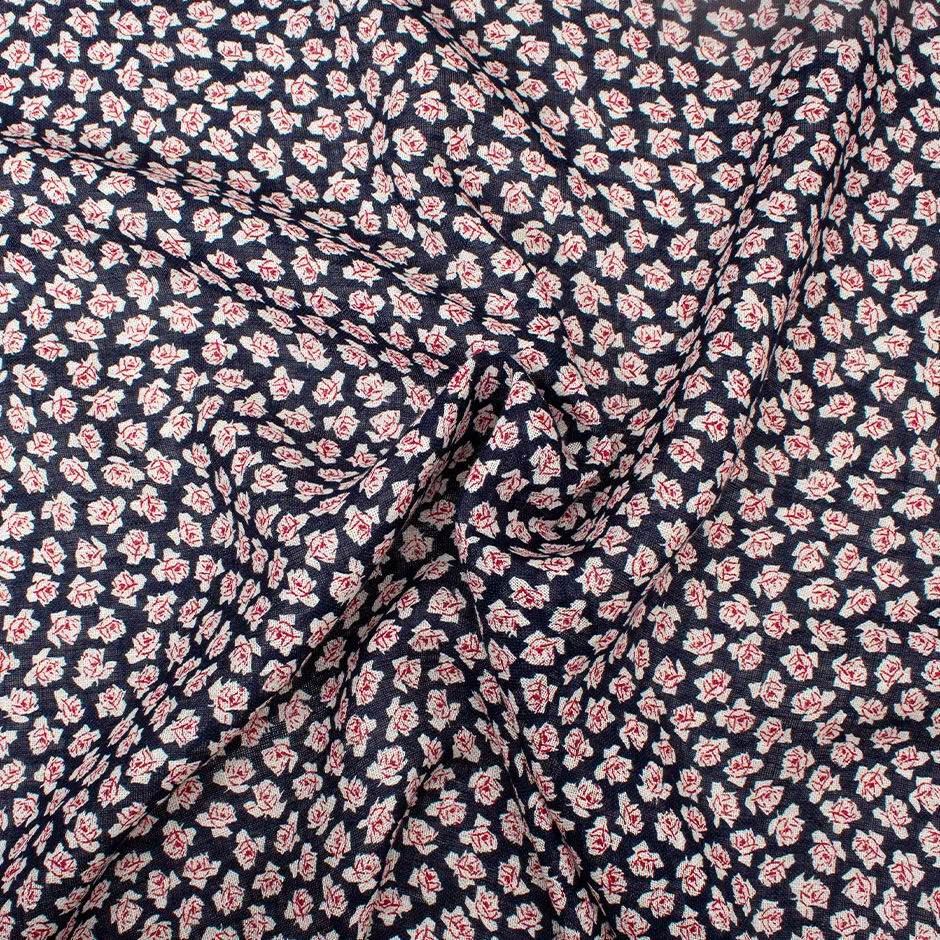 Petite Floral Printed Navy Blue Linen