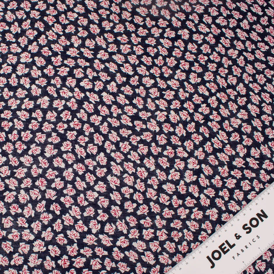 Petite Floral Printed Navy Blue Linen