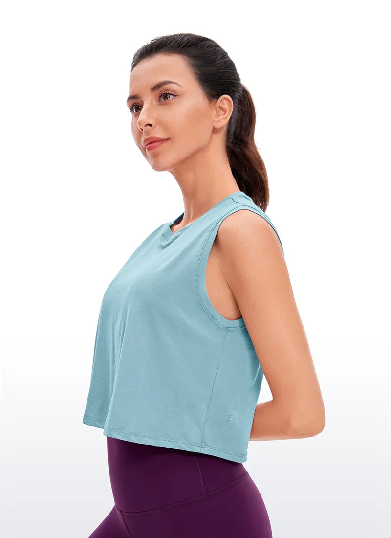 Pima Cotton Cropped Tank Tops Crew Neck