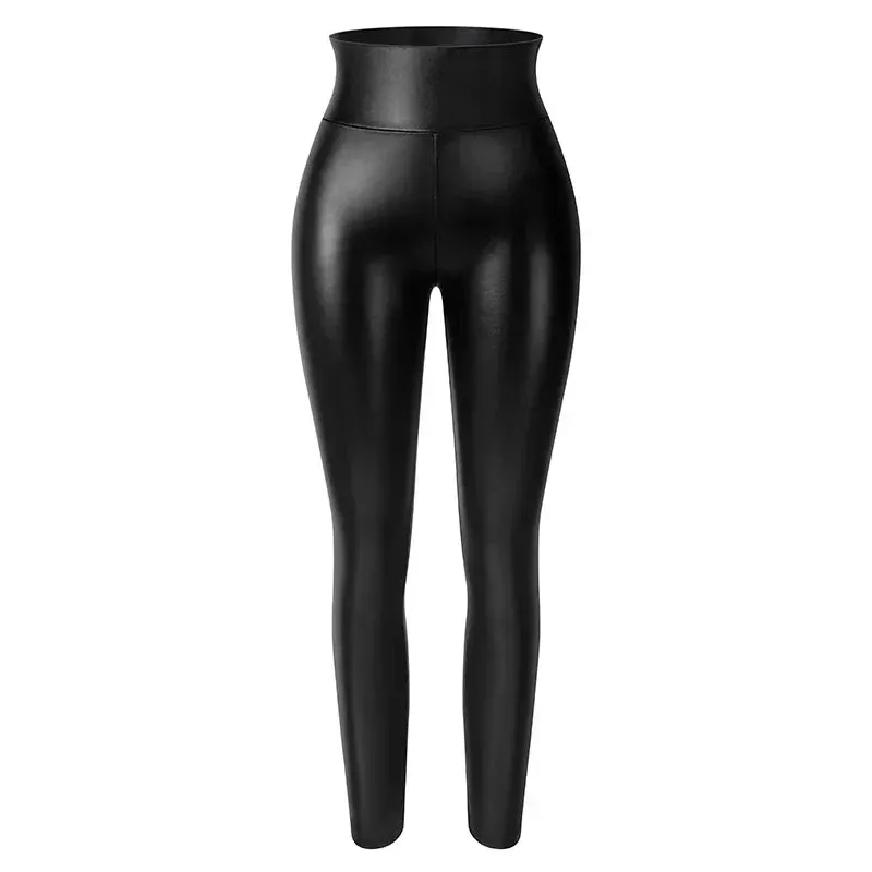 PU Leather Pencil Pants Women Sexy Tight Booty Up Skinny Leggings Faux Leather Trousers High Waisted Tummy Control Slim Jeggings