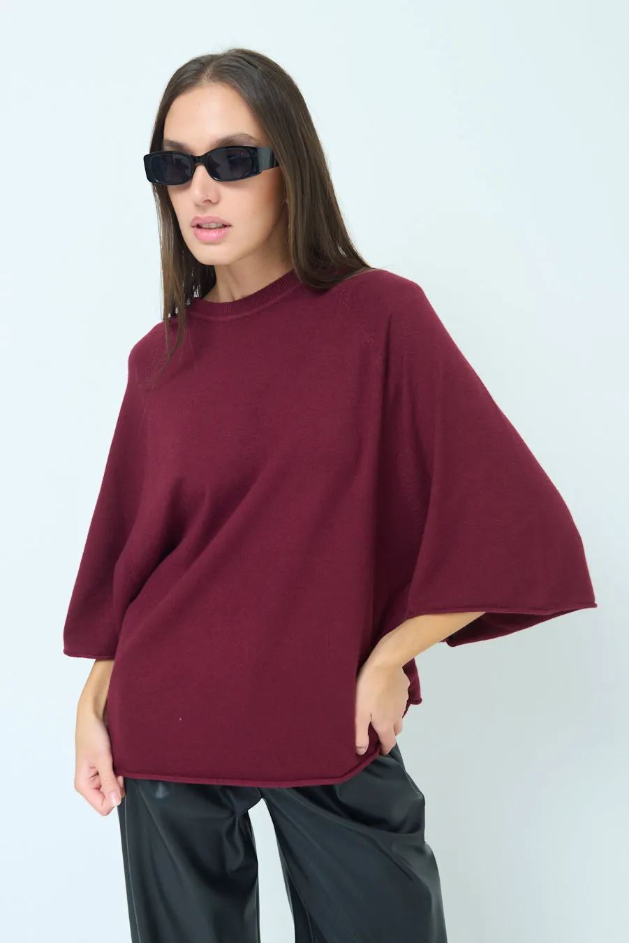 Relaxed fit batwing sleeve sweater wholesale