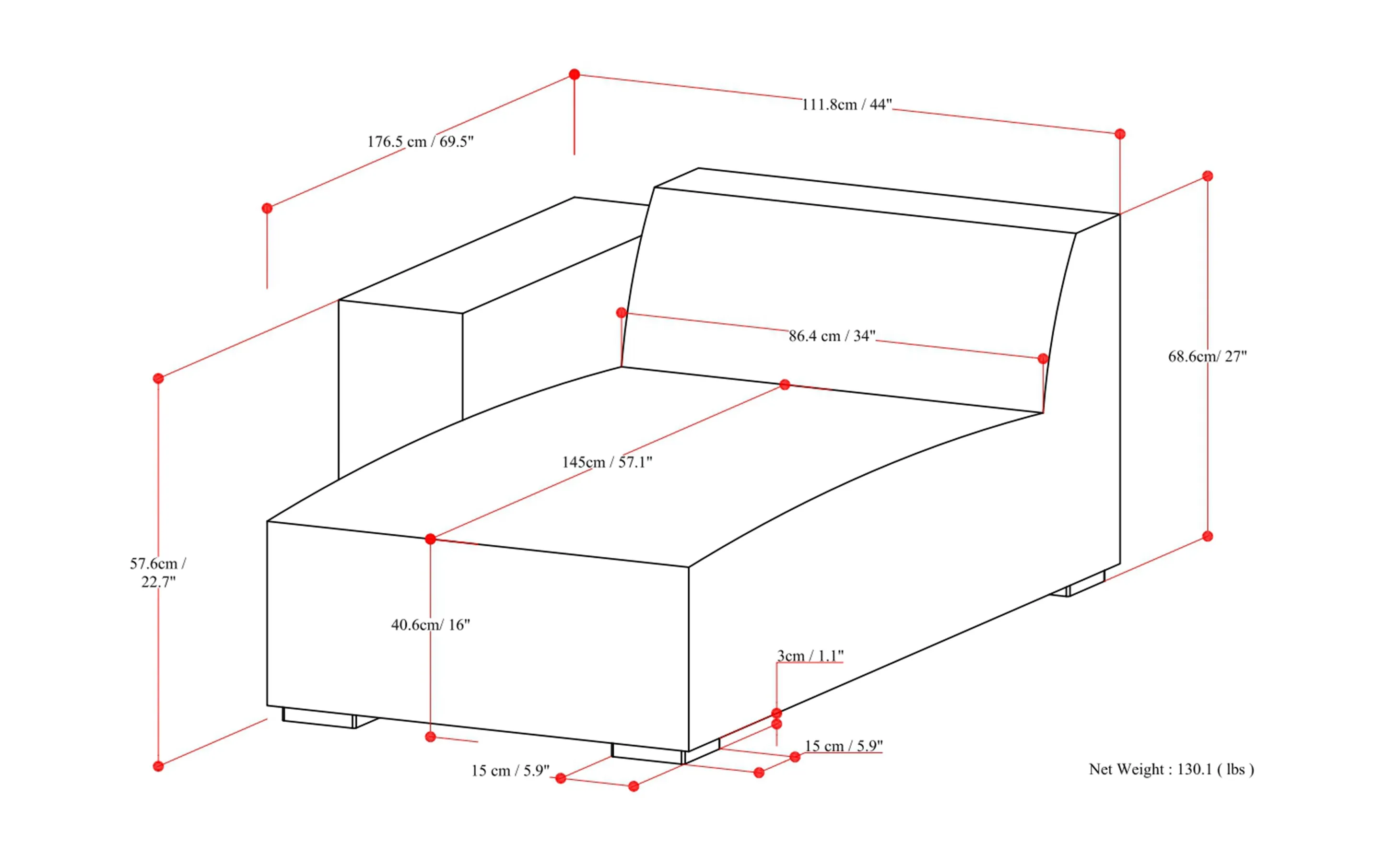 Rex Left Chaise Module in Performance Fabric