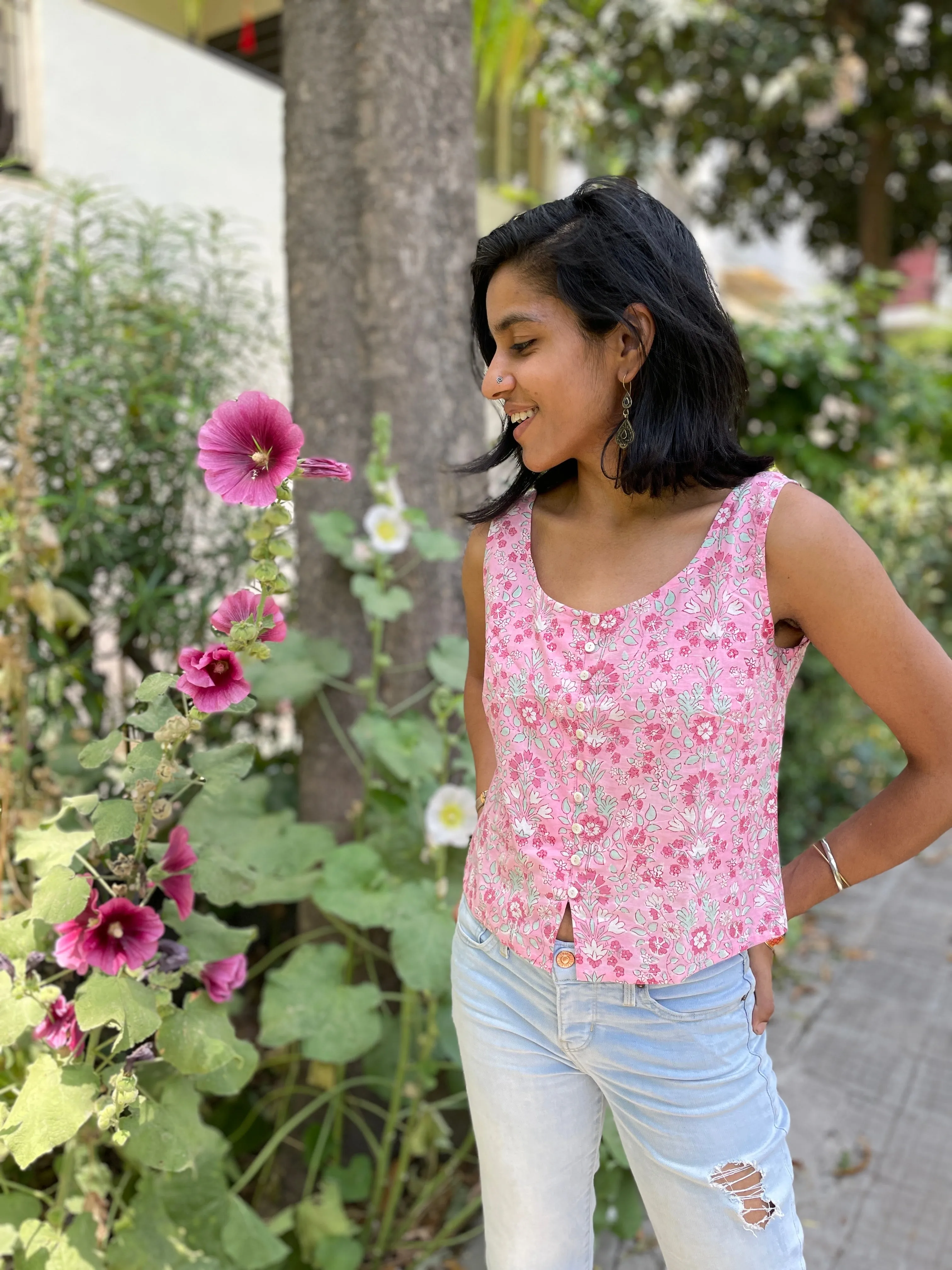 Rosy Handblockprinted Short Top