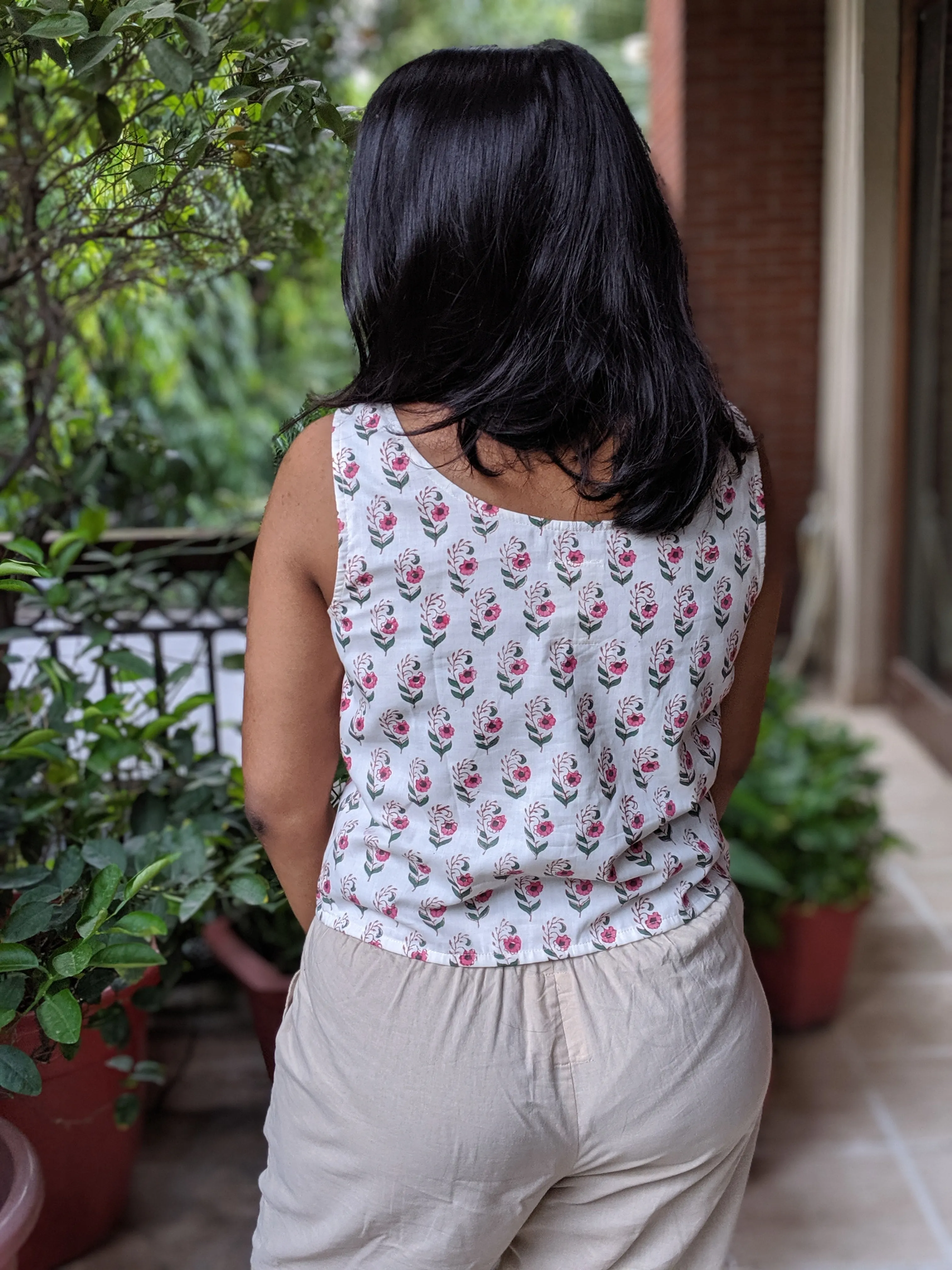 Rosy Handblockprinted Short Top