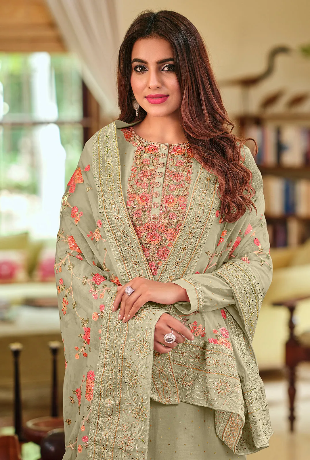 Sage Green Viscose Silk Designer Pakistani Salwar Suit