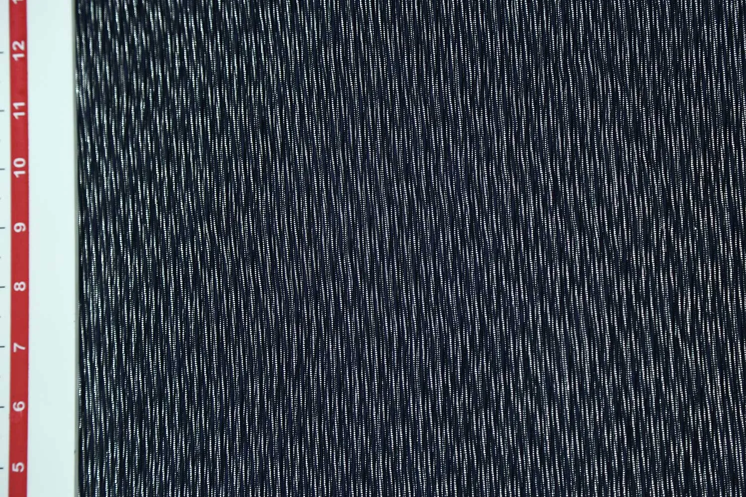 Silver Foil on Dark Blue Foil Print Pleated Knit Fabric