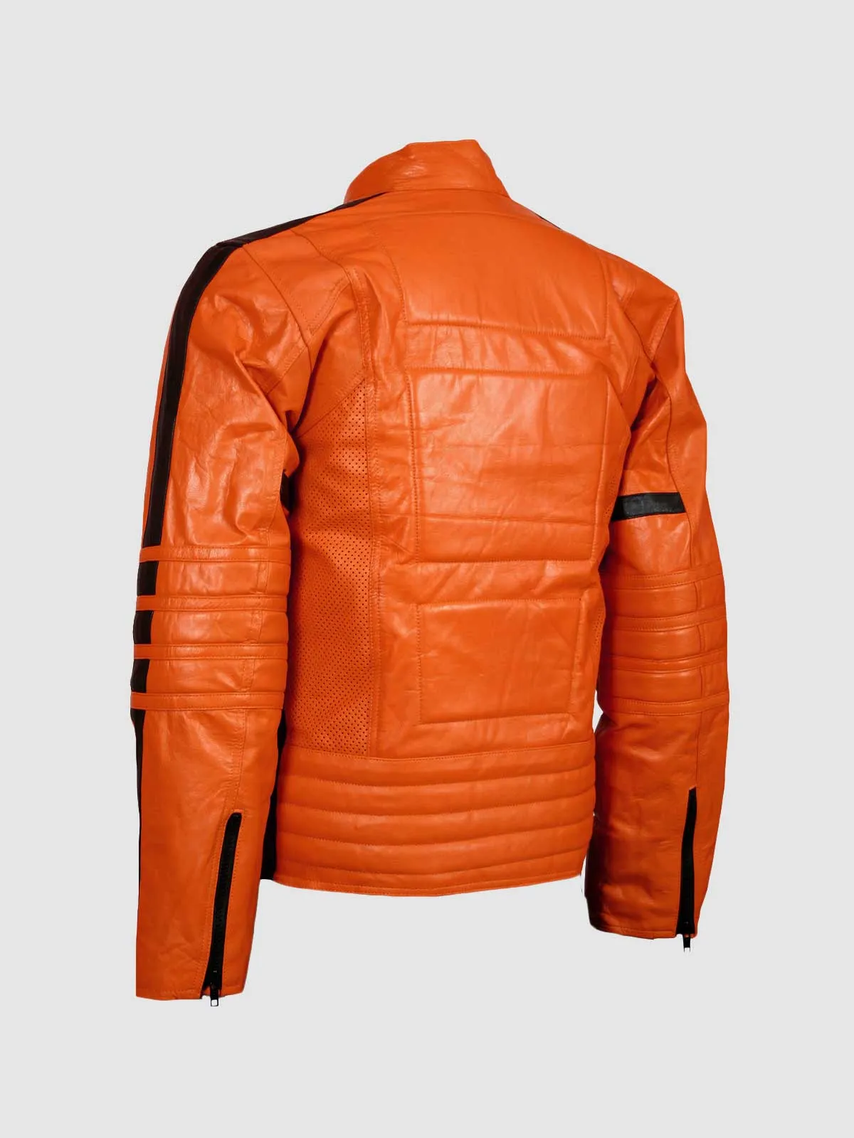 Size 3XL Orange Leather Biker Jacket for Men