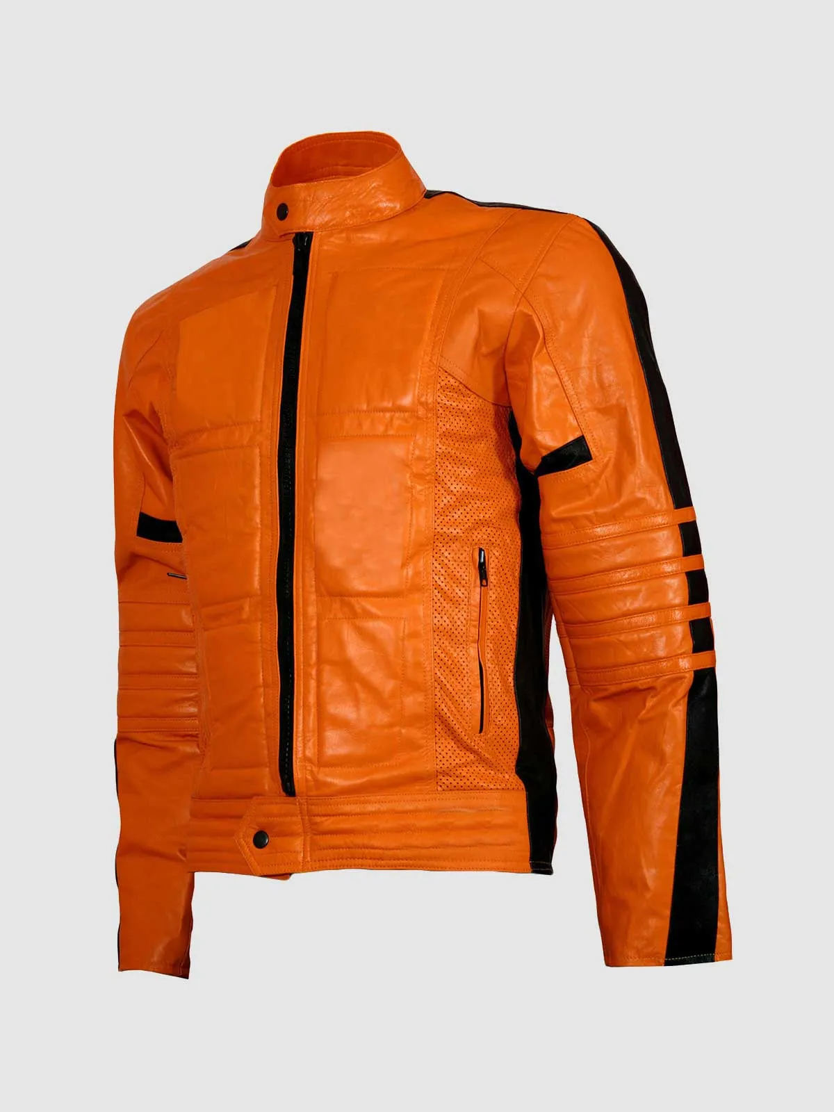 Size 3XL Orange Leather Biker Jacket for Men