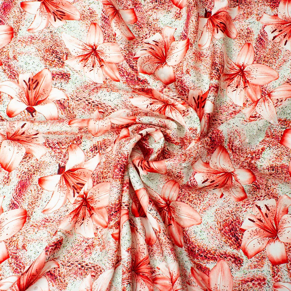 Soft Red Floral Printed Pale Mint Silk Jacquard