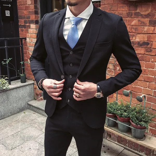 Solid Color Dress Blazer Suit for Men Three Pieces Bussiness Wedding Slim Fit