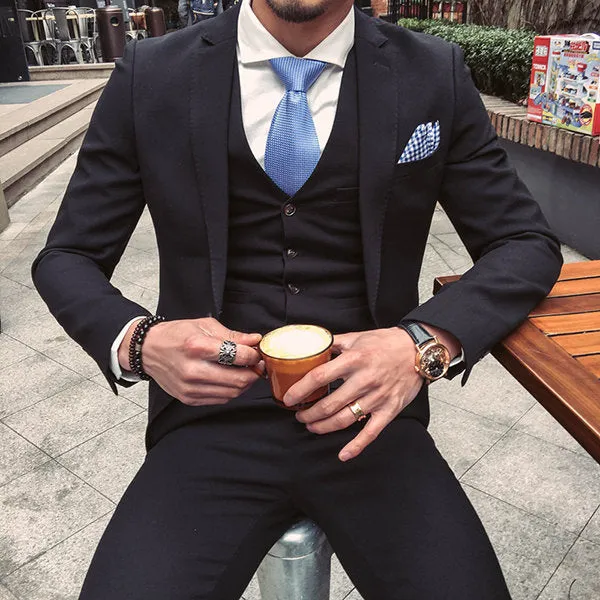 Solid Color Dress Blazer Suit for Men Three Pieces Bussiness Wedding Slim Fit