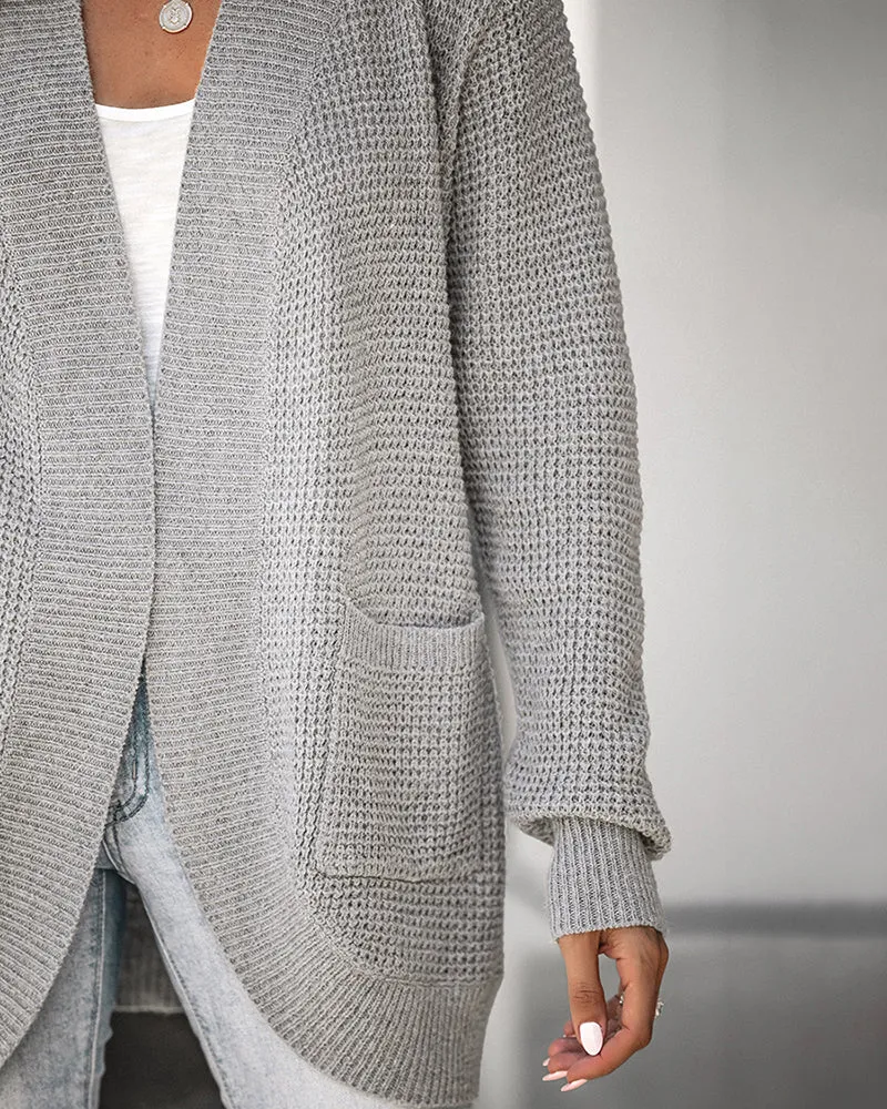 Solid Color Knit Open-Front Cardigan