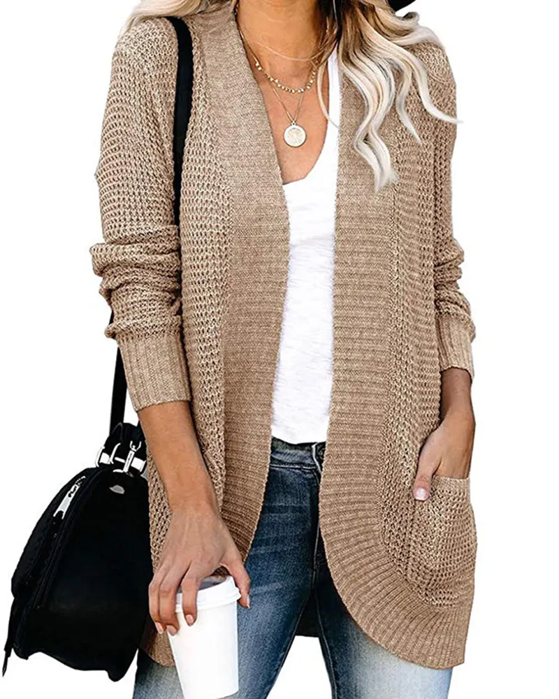 Solid Color Knit Open-Front Cardigan