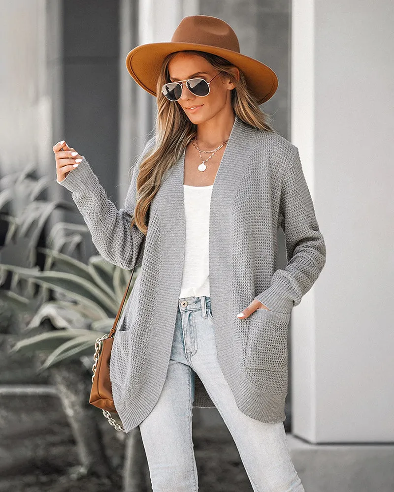 Solid Color Knit Open-Front Cardigan