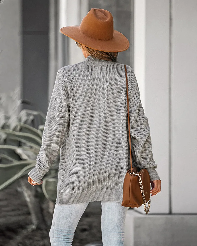 Solid Color Knit Open-Front Cardigan