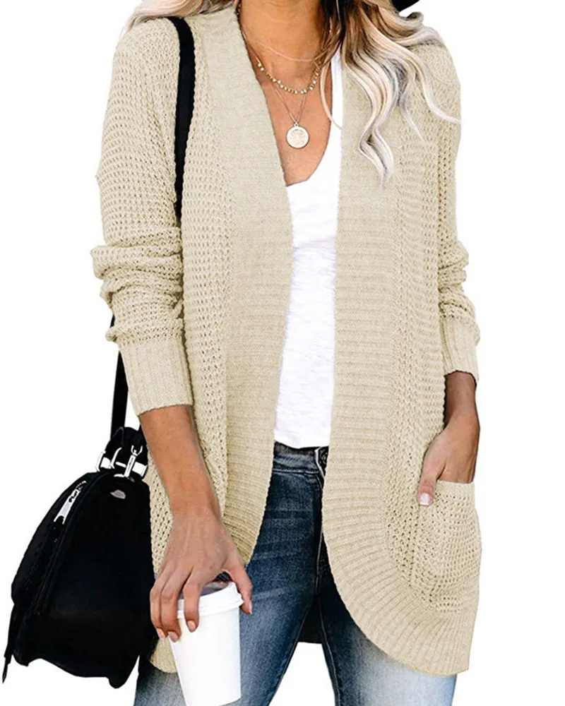 Solid Color Knit Open-Front Cardigan