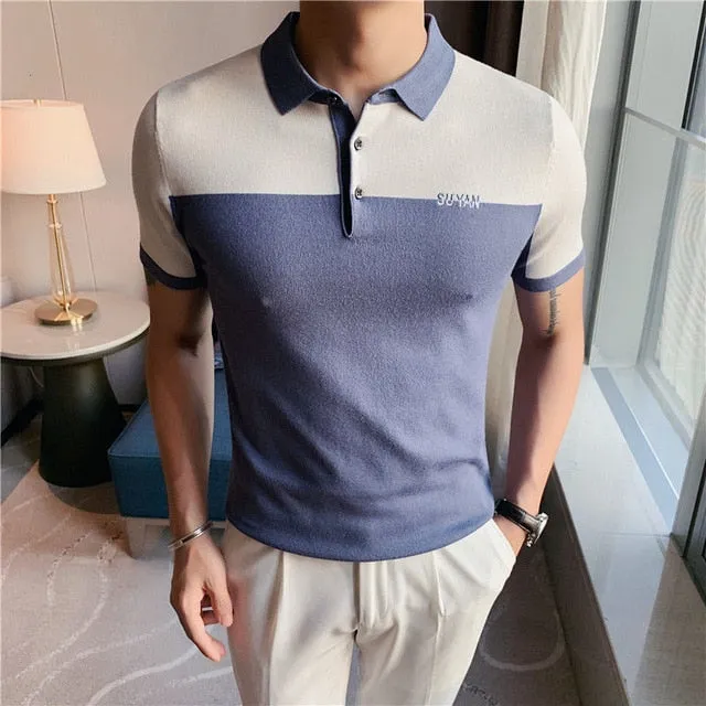 Solid Two-Toned Horizontal Split Style Polo Shirt