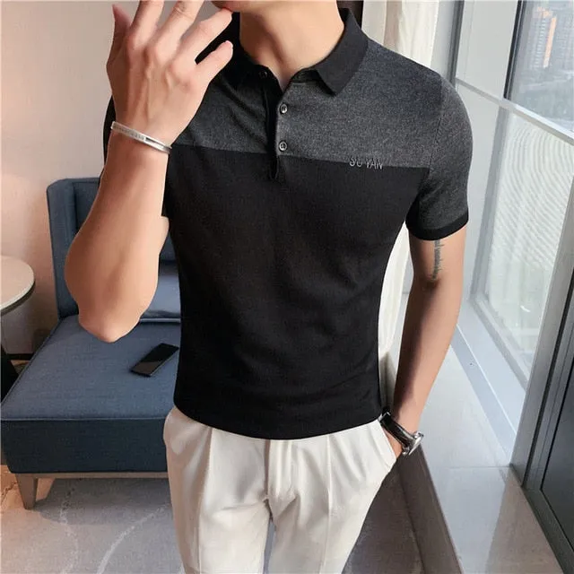 Solid Two-Toned Horizontal Split Style Polo Shirt