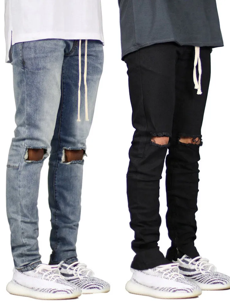 Street Fashion Ripped Zipper Decorative Men'S Jeans