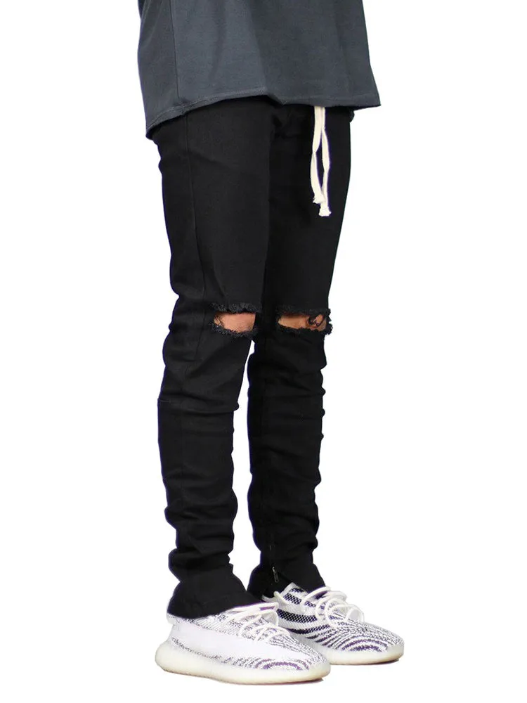 Street Fashion Ripped Zipper Decorative Men'S Jeans